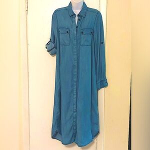 Who What Wear Chambray Lycocell long Dress. Button Front,Roll Up Sleeves. Size S